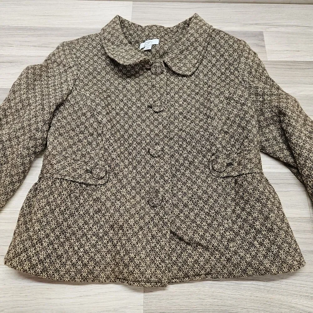 Loft Womens Brown Wool Blend Tapestry Tweed Blazer Size 12